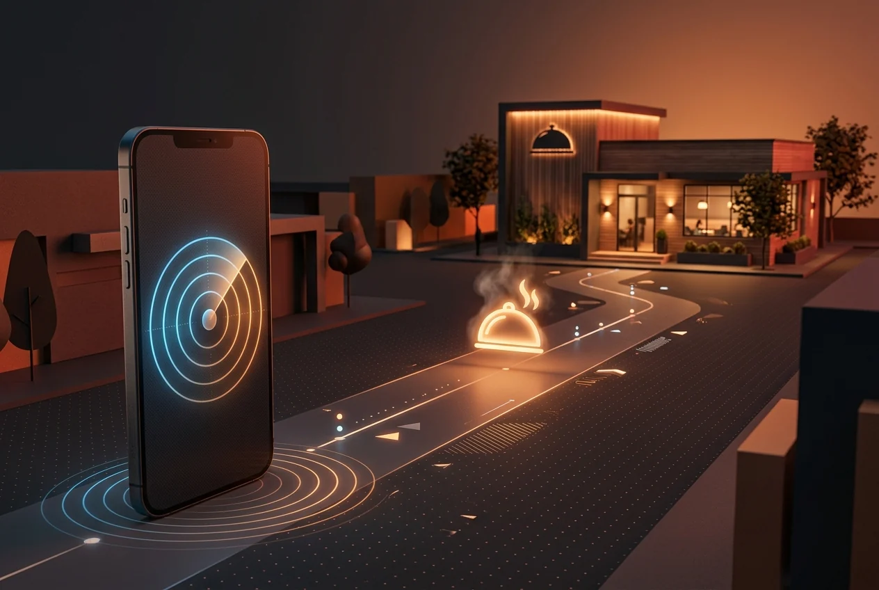 Mobile order arrival and restaurant preparation illustration
