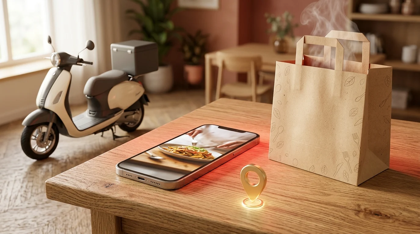 Online food ordering for pickup and delivery illustration