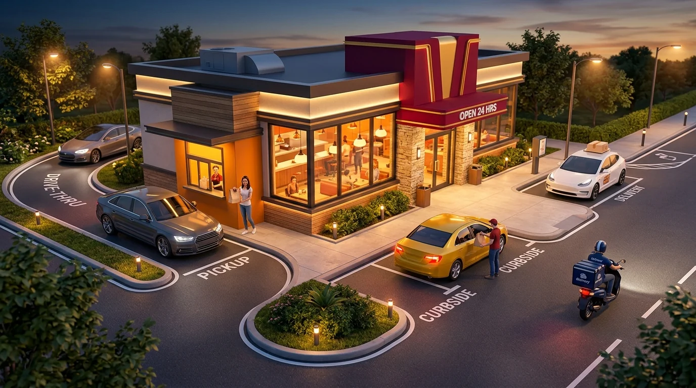 Restaurant pickup curbside and delivery options illustration