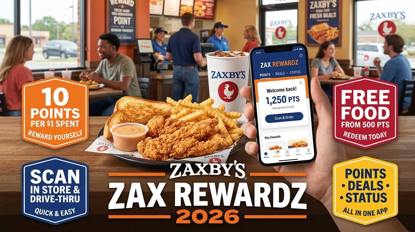 Zaxby's Zax Rewardz 2026 Guide - 10 Points Per $1, Free Food Rewards & Mobile Status